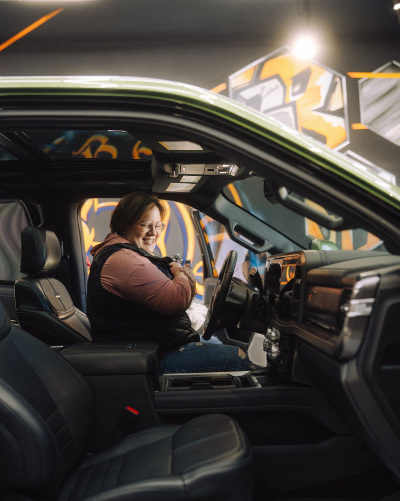 Maegen M. in the driver's seat of her #CCG7 F-350
