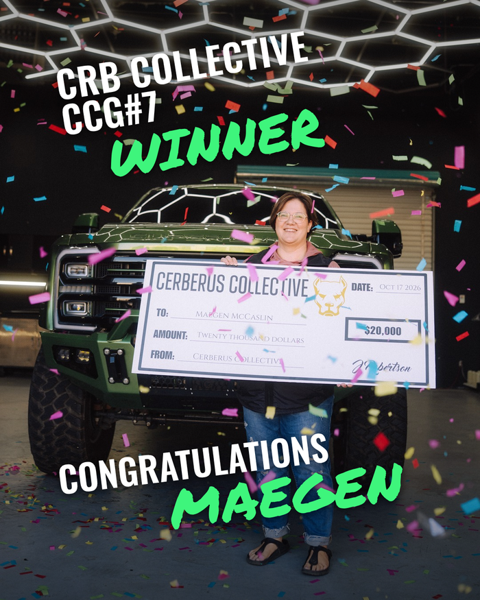 #CCG7 winner Maegen M. holding her $20,000 cheque